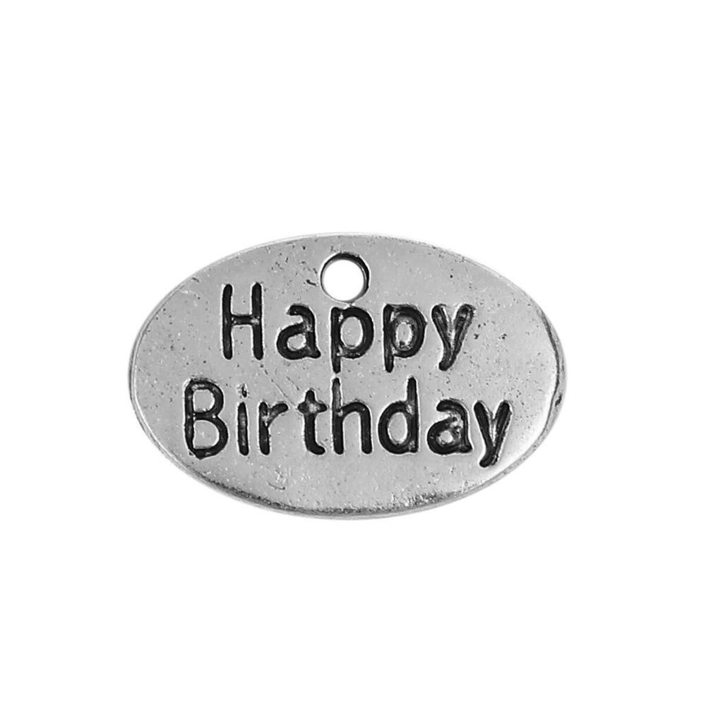 8535 Alloy Charms Oval Message Happy Birthday Charms Pendants 20PC/Pack